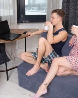 We Are Hairy - 06-MelaniBree_PinkDressBlueSofa_007